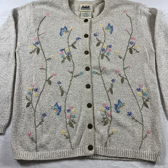 Northern Reflections Women’s Floral Embroidered Button Cardigan Sweater - Picture 3 of 13